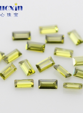 长方形直角车平橄榄绿色锆石裸石 人造CZ宝石微镶嵌首饰手表补钻