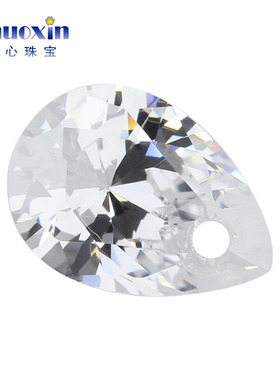 单孔7A梨形白色锆石裸石 水滴形CZ透明尖底打孔耳饰配钻