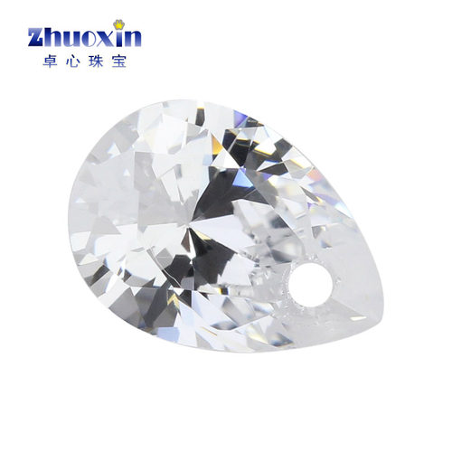 单孔7A梨形白色锆石裸石 水滴形CZ透明尖底打孔耳饰配钻