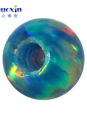 半孔圆珠湖绿色欧泊欧珀石裸石 球形打孔珠子合成澳宝OP02