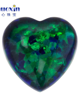 仿黑欧泊绿彩人造OPAL 心形平底素面桃心形欧珀澳宝戒面镶嵌OP19