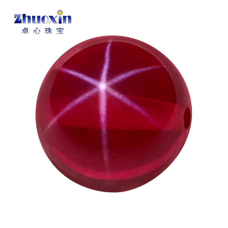 全孔球形星光红宝石圆珠穿孔串孔手链吊坠珠子六射星光线散珠diy