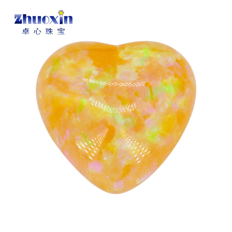 淡橙色心形人造欧泊石opal 平底素面欧珀浅橙色澳宝戒面镶嵌#16c