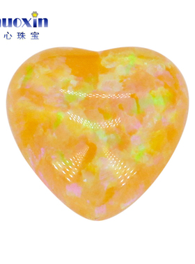 透黄色绿彩心形人造欧泊石OPAL 平底素面欧珀澳宝戒面镶嵌 #16C