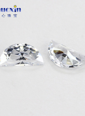 月亮形白色锆石裸石戒面 半月形人造CZ镶嵌半圆尖底散珠配件DIY