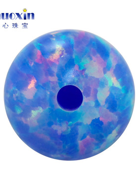 圆珠半孔蓝色红彩欧泊石欧珀裸石 球形打孔珠子人造合成澳宝OP74