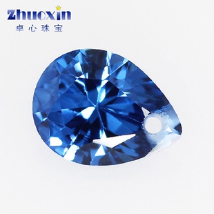 梨形119#蓝尖晶石戒面单孔裸石 打洞水滴形人造合成蓝宝石主石DIY