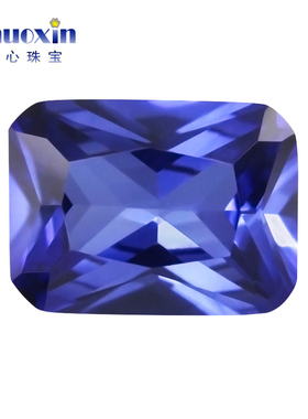 33#长方形倒角车花蓝刚玉戒面裸石 合成蓝宝石吊坠珠宝饰品耐高温