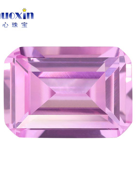 玫粉色2#祖母绿切合成刚玉裸石 长方倒角车平合成宝石戒面镶嵌钻