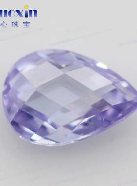 梨形变蓝色锆石双龟面戒面裸石 变兰色水滴形格子面耳钉耳环珠宝