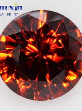 圆形石榴红色水晶锆石戒面裸石 人造大红色宝石微镶嵌首饰品主石
