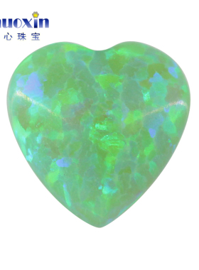 翠绿色心形人造欧泊石OPAL 平底素面桃心形欧珀澳宝戒面镶嵌OP11