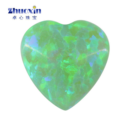 翠绿色心形人造欧泊石OPAL 平底素面桃心形欧珀澳宝戒面镶嵌OP11