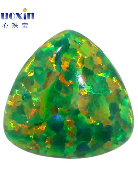 肥三角素面仿欧泊石草绿色 合成宝石OPAL平底裸石人造澳宝 OP21