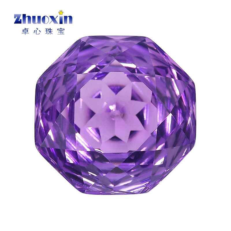 八边形天然紫晶千禧玫瑰切裸石 异形鸟巢切主石胸针吊坠钻紫水晶