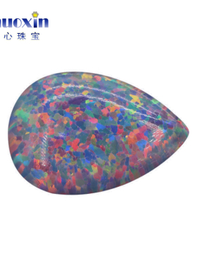 梨形平底素面澳宝戒面裸石OPAL 水滴形灰色红彩合成欧泊石#13-1