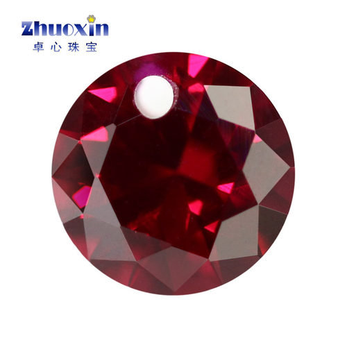 单孔圆形8#鸽血红红刚玉裸石 人造Ruby打孔合成红宝石耳环串珠DIY