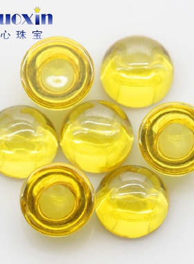 圆形蛋面金黄色锆石戒面裸石仿钻 平底素面彩色散珠弧面宝石裸钻