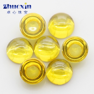 圆形蛋面金黄色锆石戒面裸石仿钻 平底素面彩色散珠弧面宝石裸钻