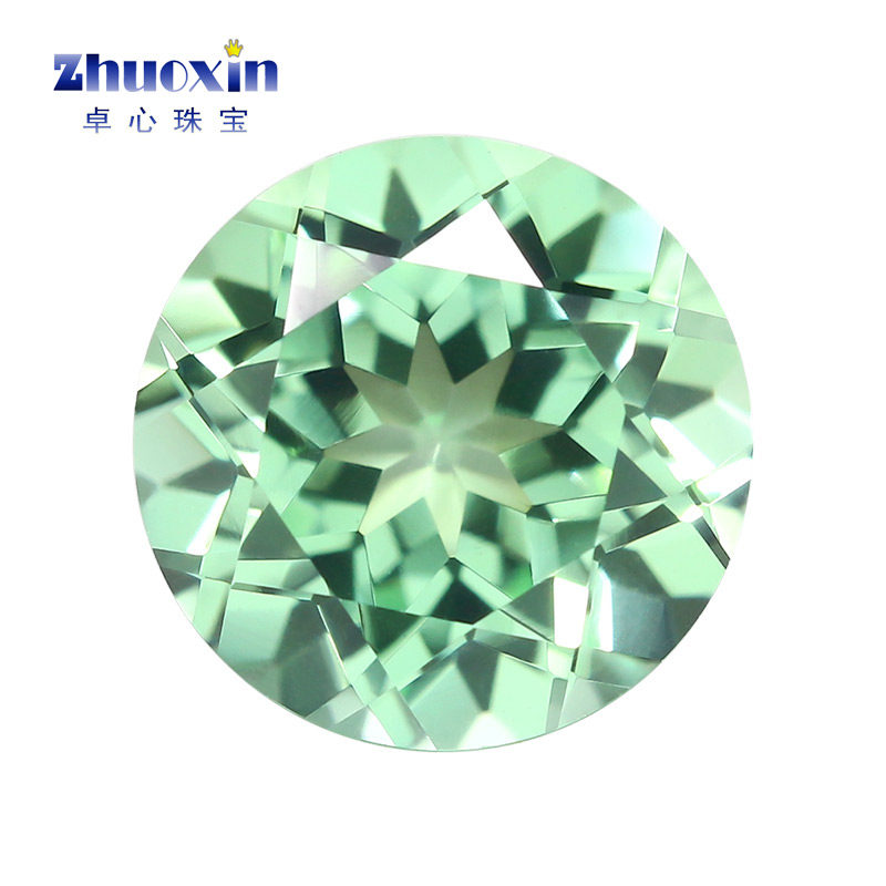 天然底切工绿刚圆形尖底裸石 合成刚玉合成蓝宝石73#绿色宝石镶嵌