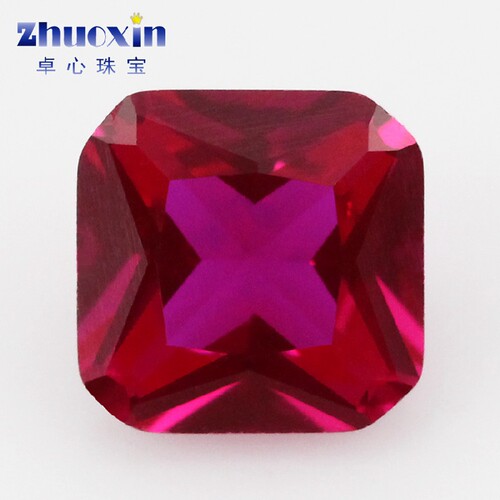 正方倒角5#红刚玉戒面裸石 合成培育红宝石小八角Ruby戒指主石钻