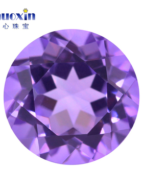 天然紫水晶裸石散珠紫晶戒面 圆形刻面紫色宝石主配石戒指耳钉diy