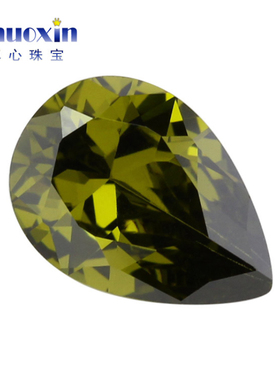 水滴梨形橄榄绿色CZ人造锆石裸石 微镶彩色仿钻戒托石首饰品DIY