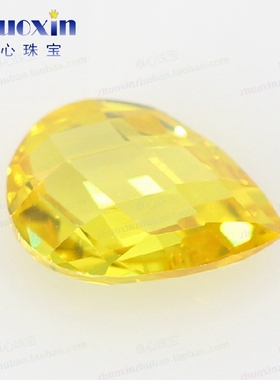 梨形金黄色人造CZ锆石双龟面裸石 水滴形格子面宝石镶饰品首饰DIY