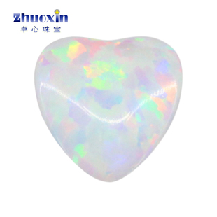 白欧泊变彩心形人造欧泊石OPAL 平底素面心欧珀澳宝戒面镶嵌OP17