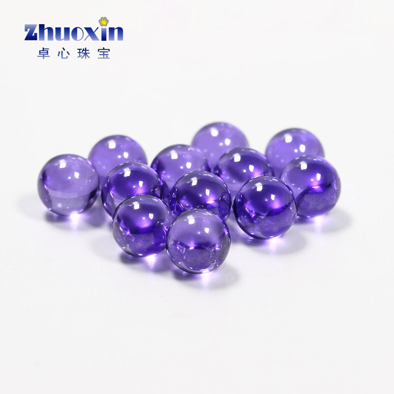 无孔圆珠合成锆石紫蓝色裸石