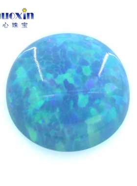 蓝色变彩圆形人造欧泊石OPAL 圆形平底素面蛋面欧珀澳宝裸石OP73