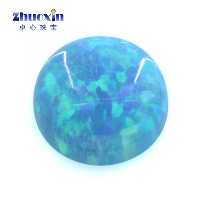 蓝色变彩圆形人造欧泊石OPAL 圆形平底素面蛋面欧珀澳宝裸石OP73