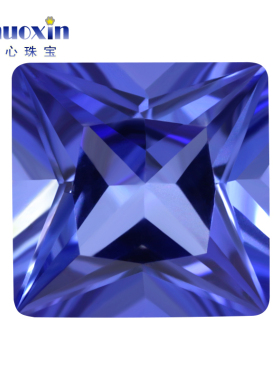 33#正方直角车花蓝刚玉裸石 公主方合成蓝宝石戒面戒指sapphire