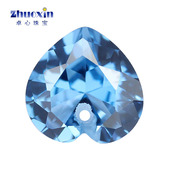 单孔心形108 蓝尖晶石尖底裸石 合成浅蓝宝石中间打孔镶嵌裸钻DIY