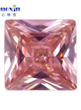 正方直角车花镀金底粉红色锆石裸石戒面 公主方手表钻首饰配石diy