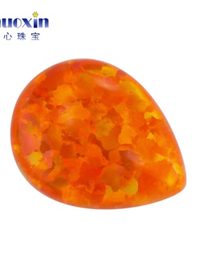 橘色梨形平底素面澳宝裸石OPAL 水滴形桔红色合成欧泊石宝石OP30