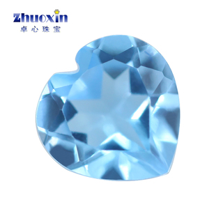 天然瑞士蓝托帕石桃心形裸石主石 心形刻面尖底原石彩宝未镶嵌