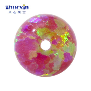 全孔圆珠脏粉色绿彩欧泊欧珀裸石 球形打孔珠子合成澳宝通孔OP44