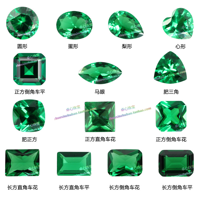 合成绿纳米多形状组合 仿祖母绿色宝石镶嵌用裸石圆形蛋形梨形