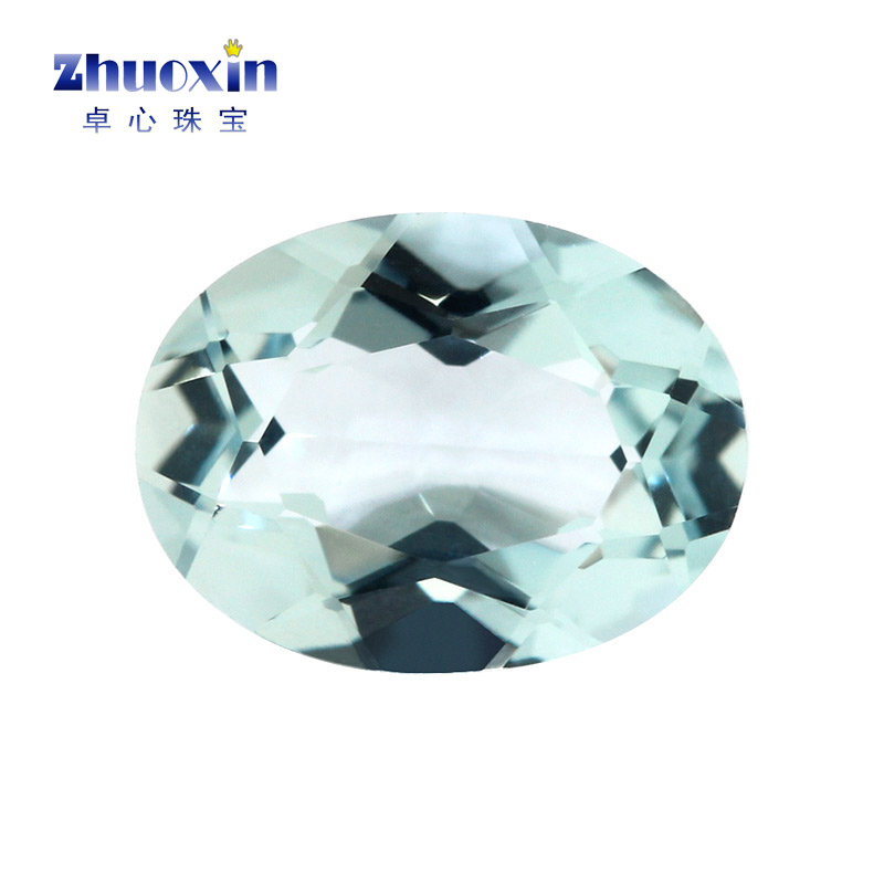 压电蓝水晶蛋形尖底裸石 合成蓝晶椭圆形实验室培育浅蓝色配钻