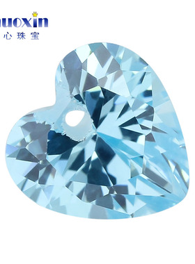 心形中间单孔浅海蓝色锆石裸石 桃心形钻耳钉吊坠手工饰品配件
