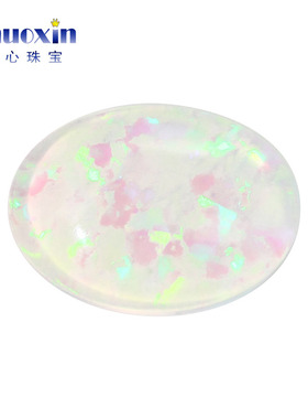 蛋形透白绿彩平底素面欧泊石裸石 OPAL椭圆形人造白澳宝宝石#17G2