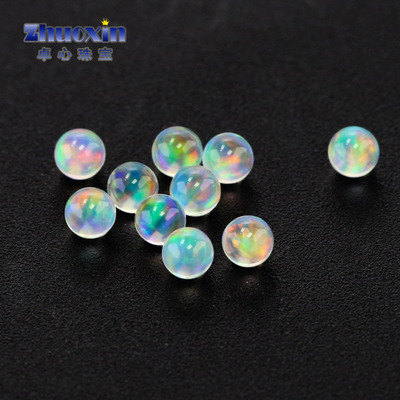 透明彩色无孔圆珠水晶澳宝裸石散珠 合成欧珀欧泊球形光珠无树脂