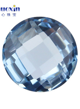 浅蓝色尖晶圆形双龟面裸石106# 双格子面合成尖晶石diy手工钻
