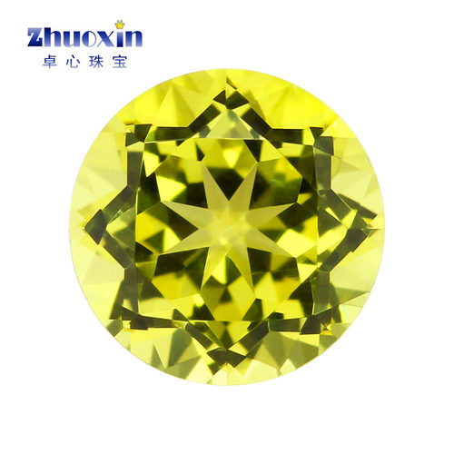 天然底切割黄色刚玉圆形20#裸石 尖底黄刚合成宝石高硬度镶嵌蜡镶