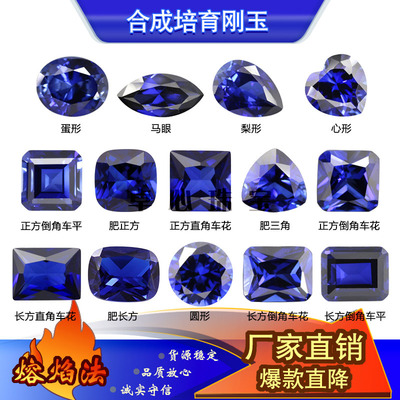 焰熔法合成培育蓝宝石组合 34#蓝刚玉多形状耐高温镶嵌主石裸石