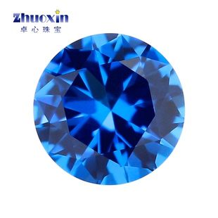 圆形142#海蓝色纳米蓝宝石裸石 合成宝石戒面戒指项链镶嵌饰品DIY