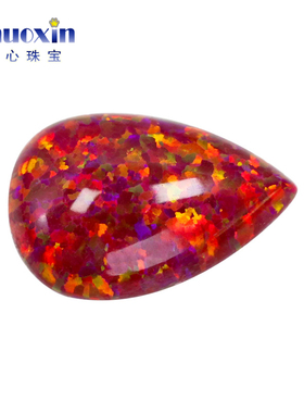 红色梨形平底素面澳宝戒面裸石OPAL 水滴形合成仿火欧泊宝石OP45
