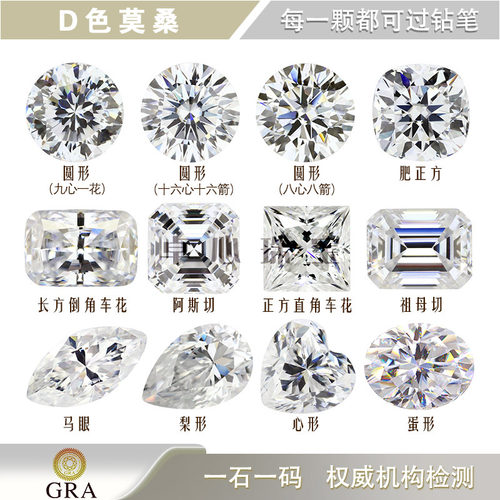 D色莫桑石多形状组合 合成碳硅石珠宝主石裸石圆形阿斯切梅花切心