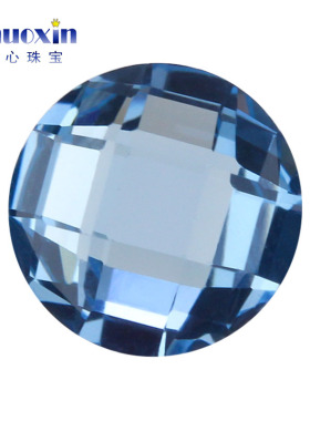 108#尖晶圆形双龟面裸石 双格子面合成尖晶石浅蓝色手工钻